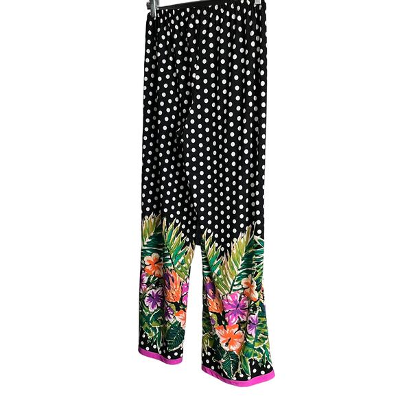 MAGGIE BARNES WIDE LEG BOHO PANTS, WOMENS, L, BLACK/WHITE POLKA DOT & FLOWERS - Picture 3 of 10